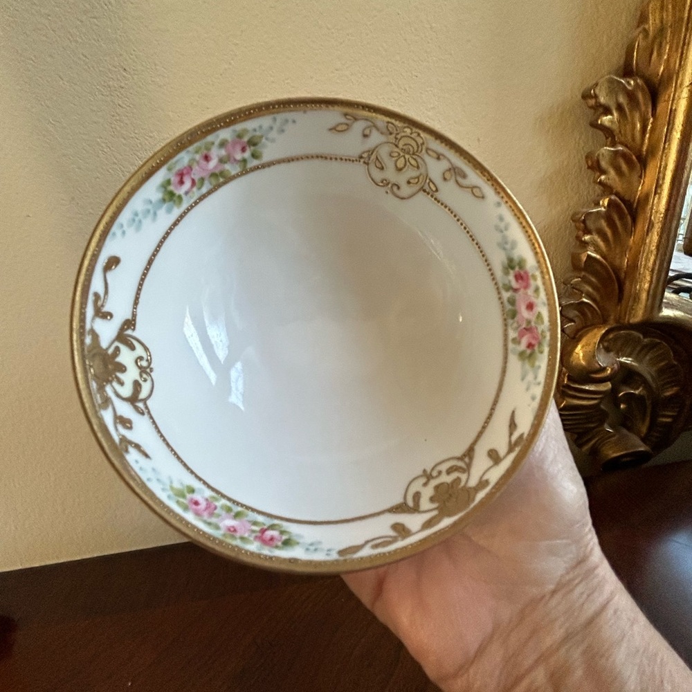 Antique 2 piece Nippon porcelain hand painted condiment set - Picture 5 of 6